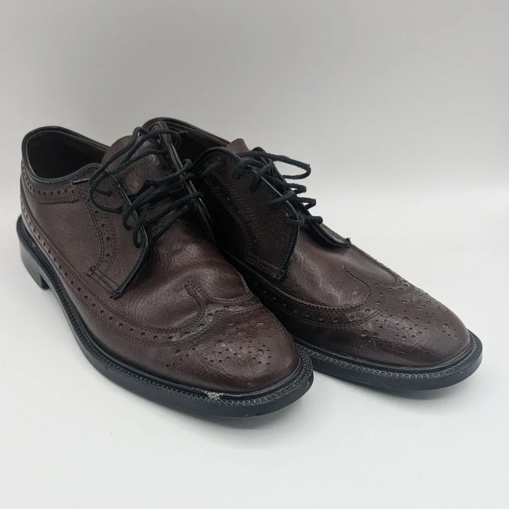 Mens Dark Brown Wingtip Oxford Brogue Dress Shoes Size 7.5 D 17006 Round Toe